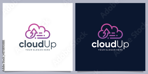 Simple and modern line style Cloud up logo design template.