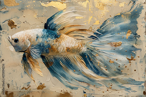 betta fish, gold and blue oil painting with thick brush strokes photo