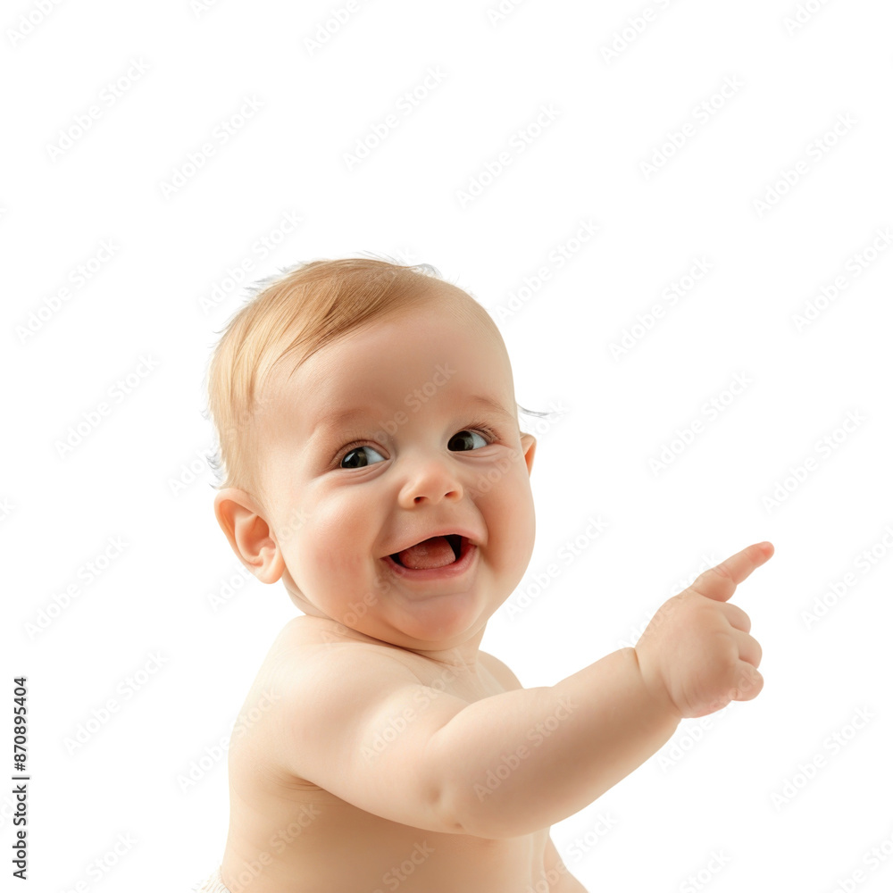 Lovey baby pointing to choose and press white background Lovey baby pointing to choose and press white background