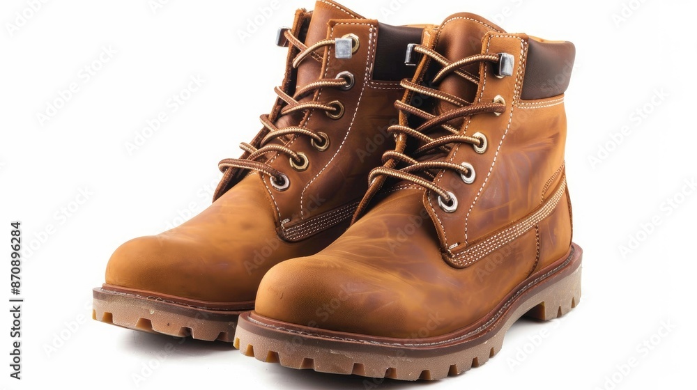 Men s leather fall boots isolated on a white background Men s leather fall boots isolated on a white background