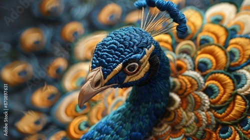 Detailed hand-stitched peacock embroidered of cloth photo