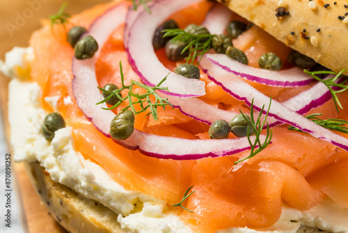 Photography Healthy Homemade Bagel and Lox Sandwich