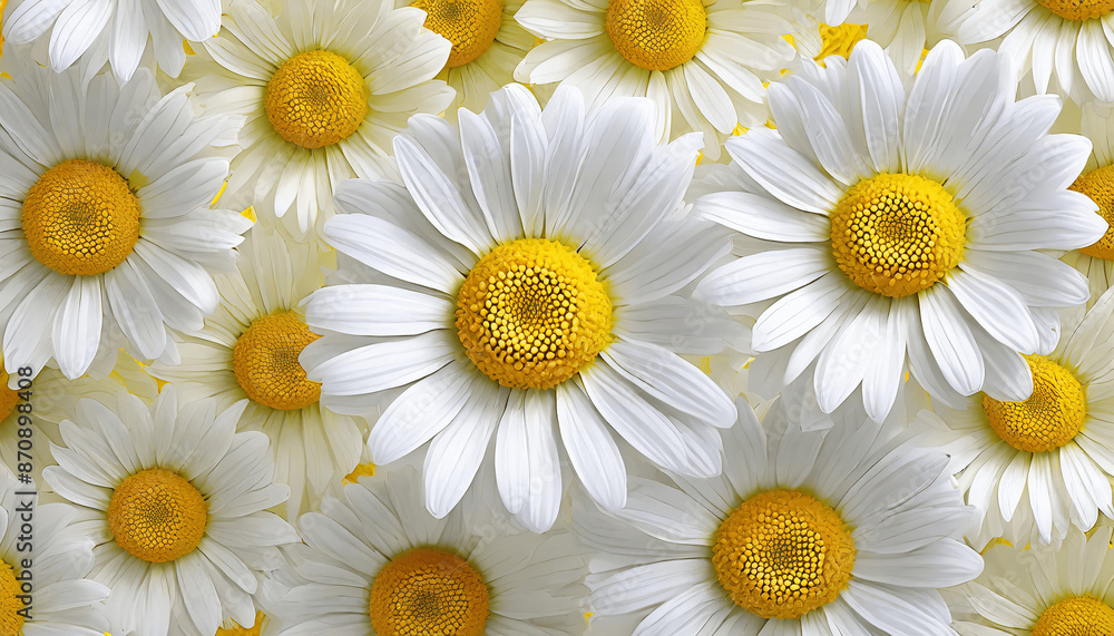 Obraz premium Texture of white daisies with a yellow center. Medicinal herbs for healthy drinks, herbal