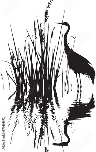 heron on the beach, vector silhouette illustration  eps