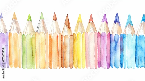 Stationary element pencil clipart, watercolor illustration, pastel colors, isolated on white background