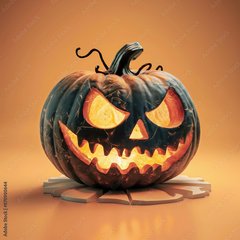 An eerie 3D render of a Halloween-themed pumpkin, adorned with a spooky, ghostly face An eerie 3D render of a Halloween-themed pumpkin, adorned with a spooky, ghostly face