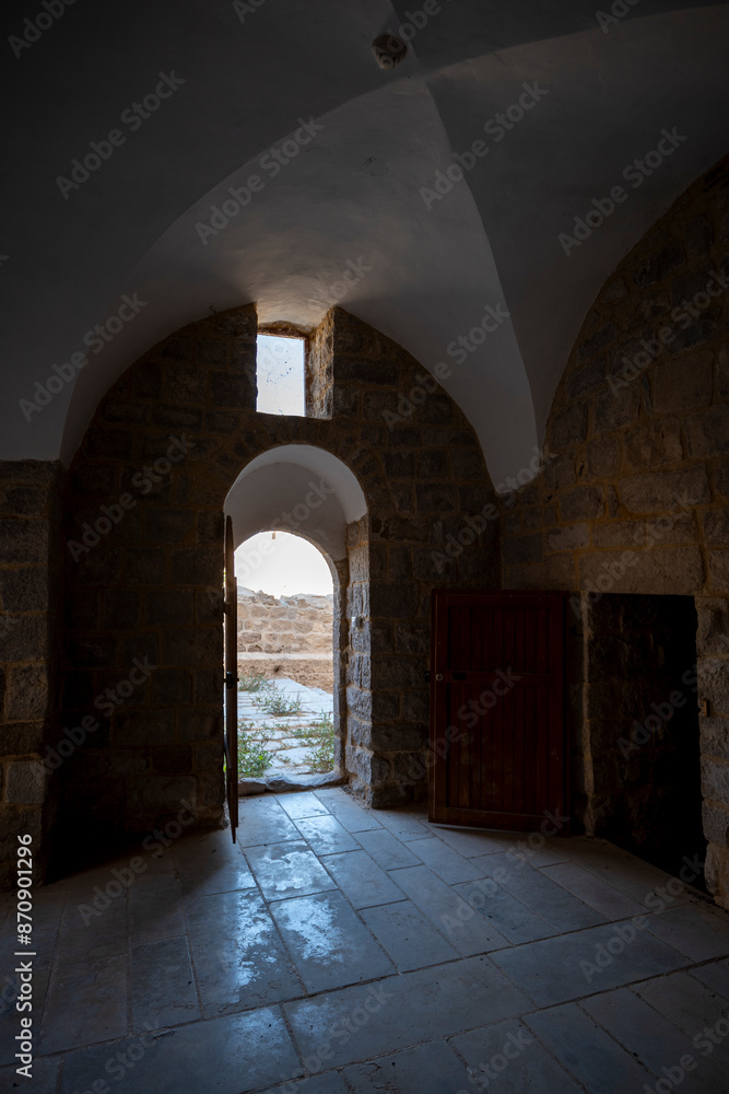 Large Door Below and Arch in An Nabi Musa Mosque and Oasis Garden Seen From Afar