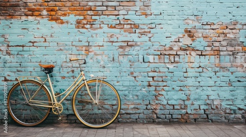 A lo-fi image of a vintage bicycle against a brick wall, with soft colors and a nostalgic atmosphere