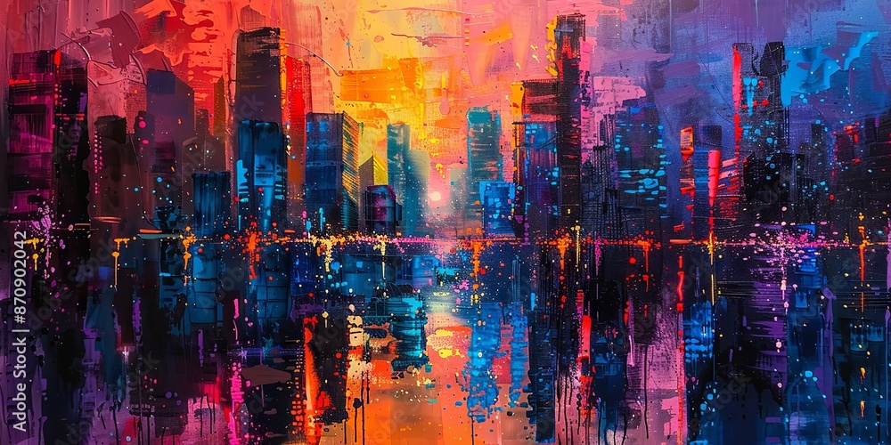 Fototapeta premium Vibrant Abstract Cityscape at Sunset with Reflections