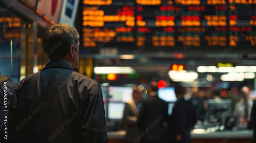 Stock traders working on a busy trading floor with digital screens displaying market data and stock prices. Stock traders working on a busy trading floor with digital screens displaying market data and stock prices.