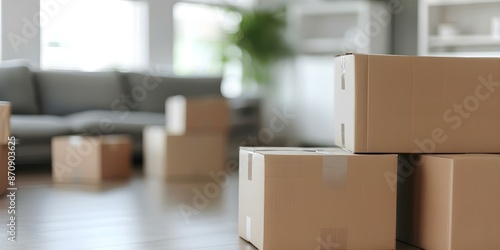 Organized Chaos Living Room Filled with Moving Boxes and Packaging Materials. Concept Moving Boxes, Packaging Materials, Organized Chaos, Living Room, Home Organization