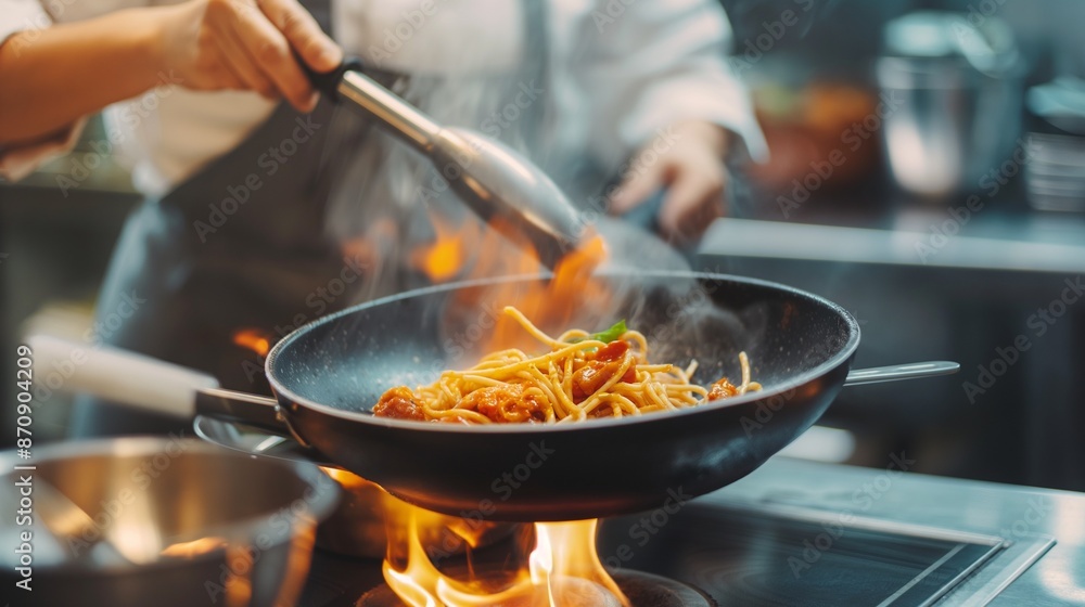 Chef cooking delicious food in a kitchen Chef cooking delicious food in a kitchen