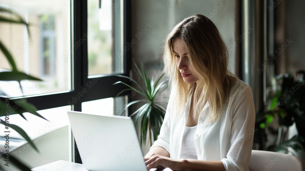 Successful businesswoman working on her laptop in an office. Successful businesswoman working on her laptop in an office.