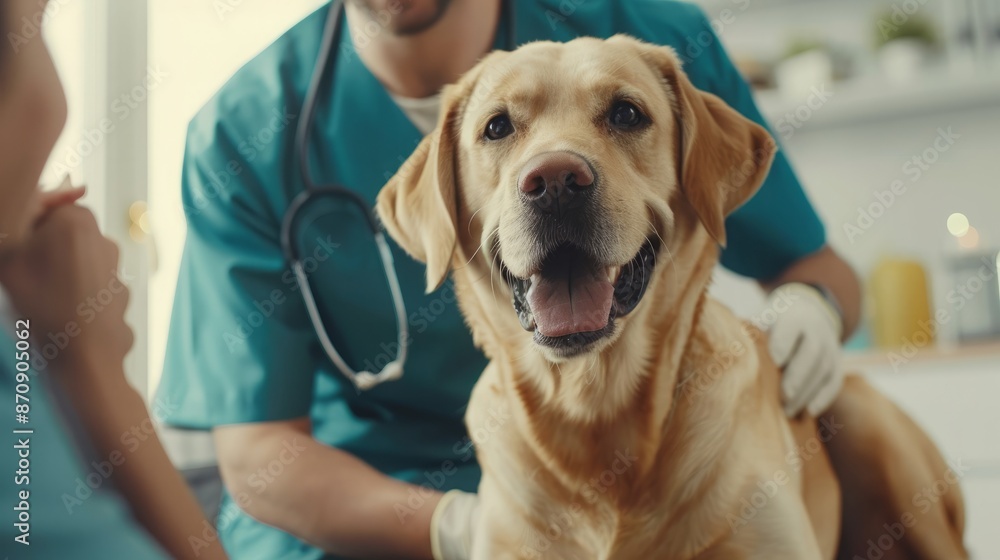 Veterinarian conducting a comprehensive health check on a dog in a clinical setting Veterinarian conducting a comprehensive health check on a dog in a clinical setting