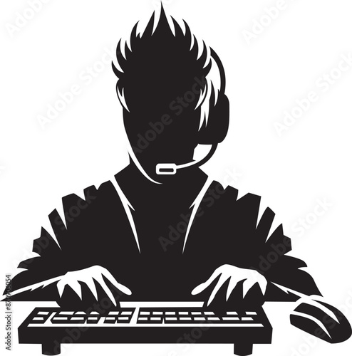 Gamer Esport Programmer Computer Keyboard Silhouette Vector