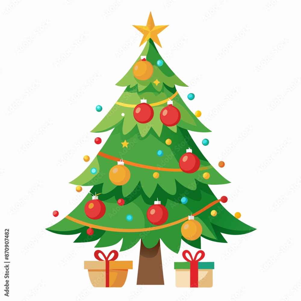 a decorated christmas tree on white background a decorated christmas tree on white background