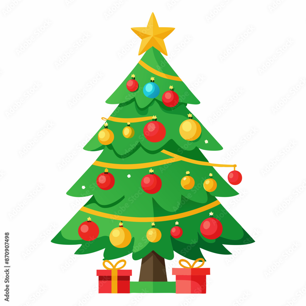 a decorated christmas tree on white background a decorated christmas tree on white background