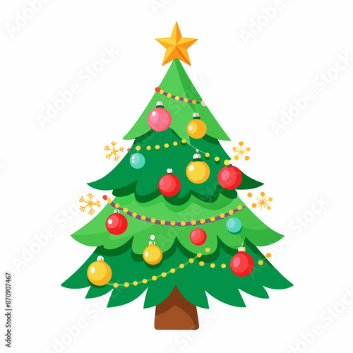 a decorated christmas tree on white background