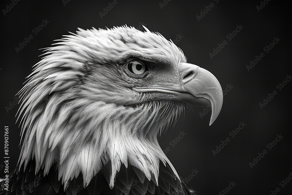 Grayscale depth map in black and gray. Bald Eagle head coin design in 3d. Generative AI Grayscale depth map in black and gray. Bald Eagle head coin design in 3d. Generative AI