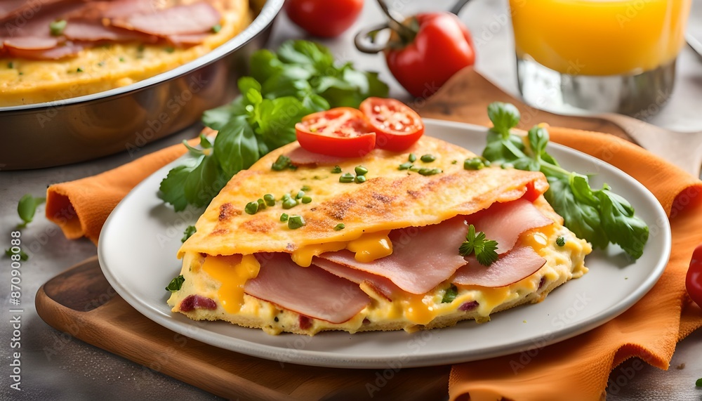 Homemade Ham and Pepper Denver Omelette with Cheddar Cheese
Homemade Ham and Pepper Denver Omelette with Cheddar Cheese