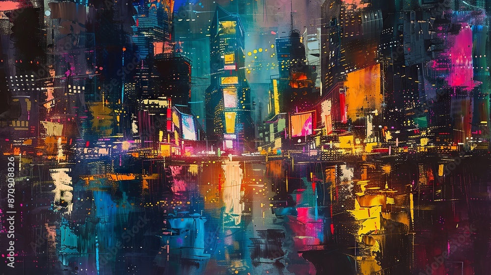 Vibrant Abstract Cityscape Nightlife with Neon Lights Reflection Art Vibrant Abstract Cityscape Nightlife with Neon Lights Reflection Art