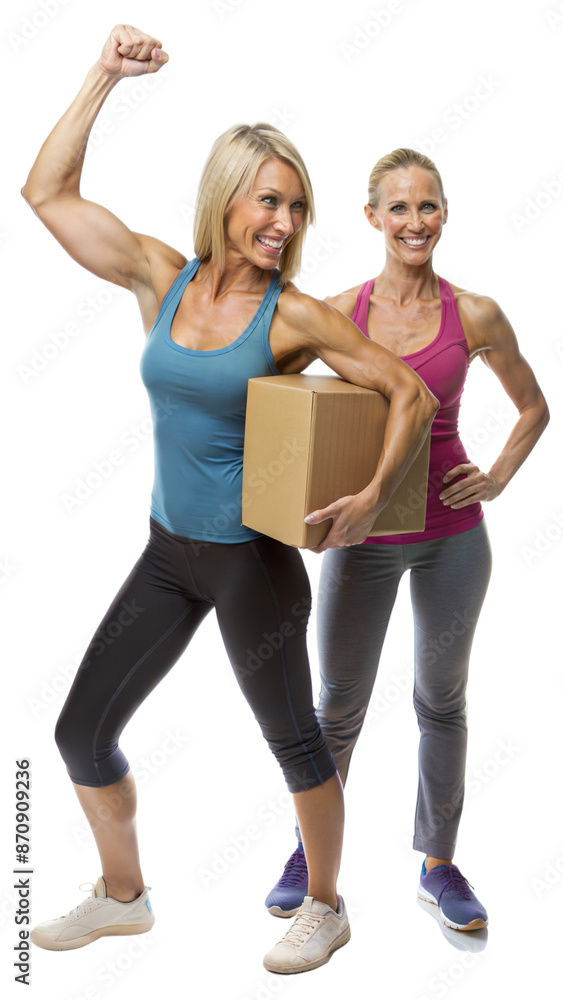 Fototapeta premium Two Women Holding a Cardboard Box While Wearing Athletic Clothing