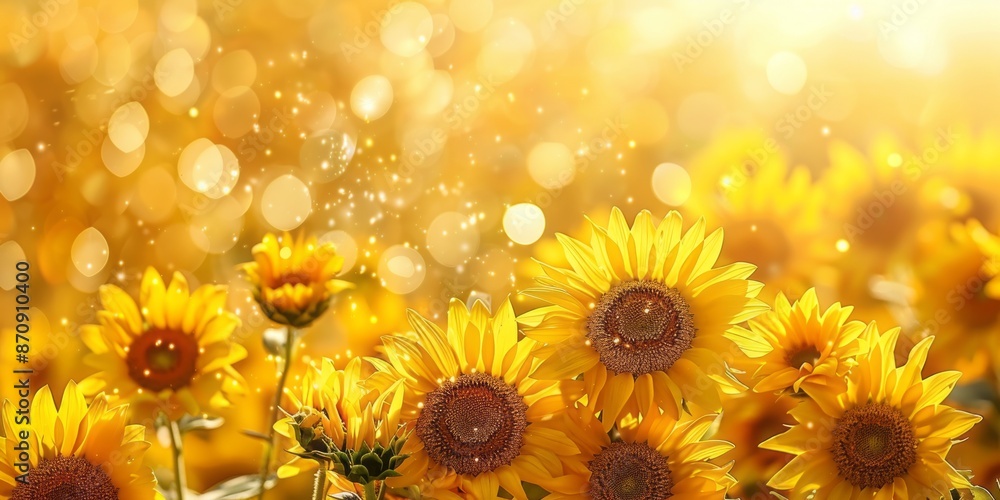 Fototapeta premium Sun-Kissed Sunflower Field Bathed in Golden Light and Sparkles