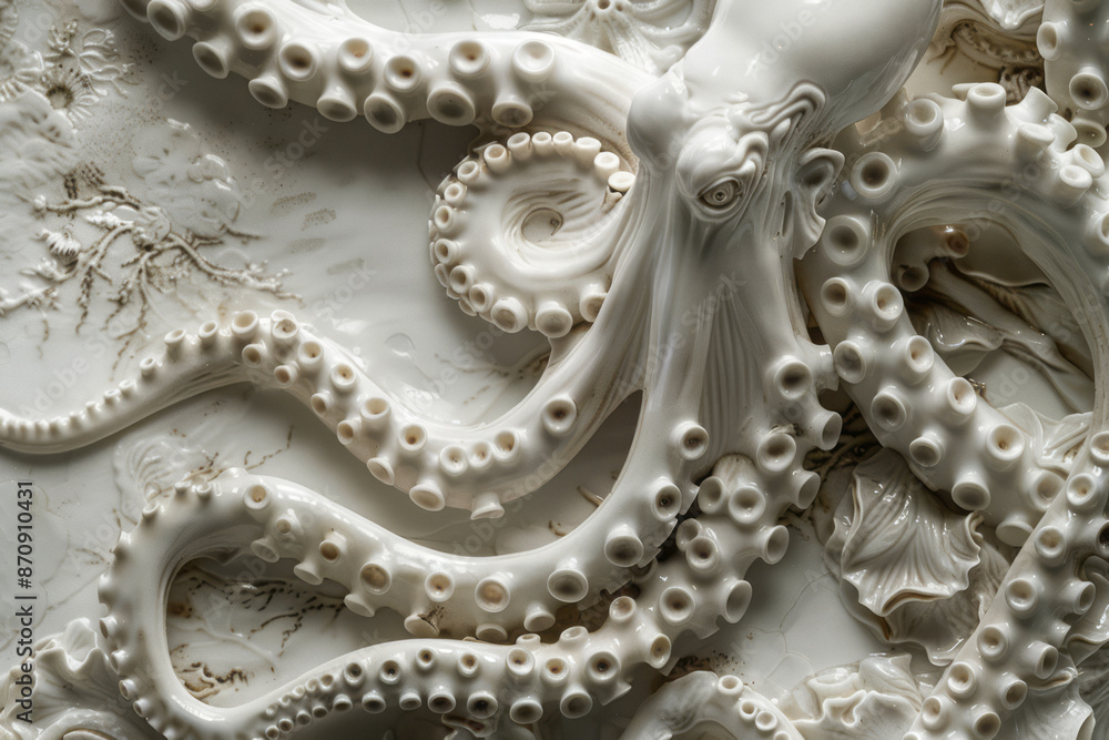 porcelain bas-relief depicting majestic tentacles. Generative AI porcelain bas-relief depicting majestic tentacles. Generative AI