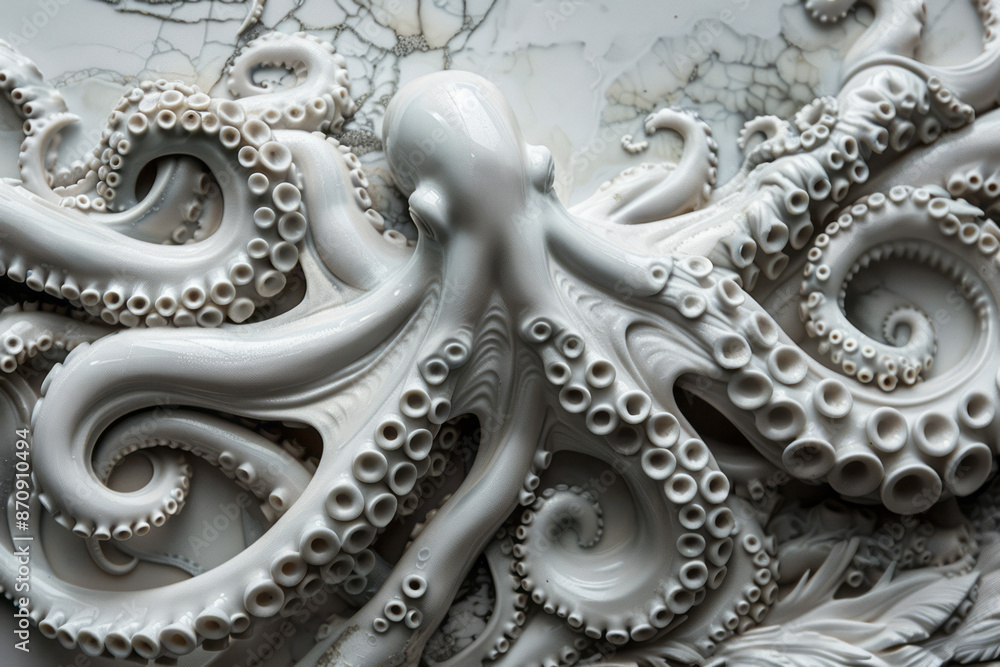 porcelain bas-relief depicting majestic tentacles. Generative AI porcelain bas-relief depicting majestic tentacles. Generative AI