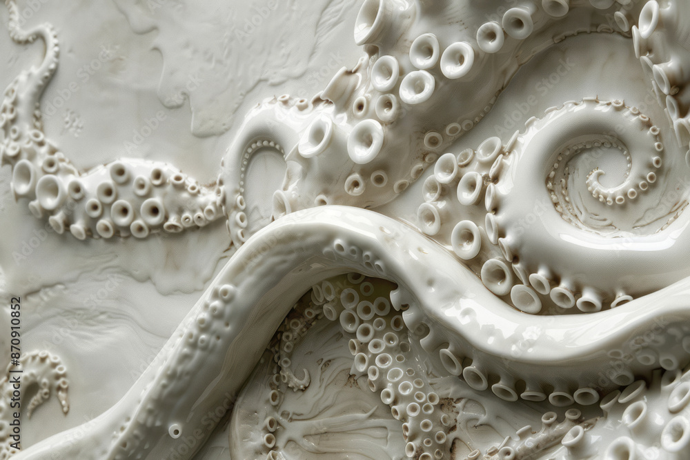porcelain bas-relief depicting majestic tentacles. Generative AI porcelain bas-relief depicting majestic tentacles. Generative AI
