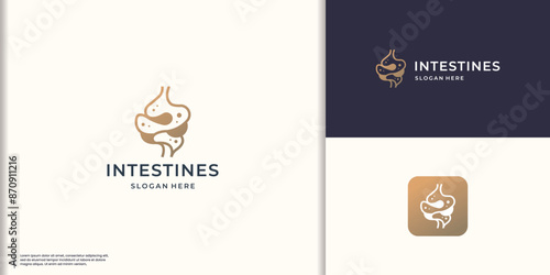 Human Intestine medical structure. Vector logo Intestines silhouette on golden color branding
