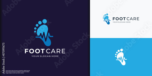 Foot care logo design template with modern pulse creative concept