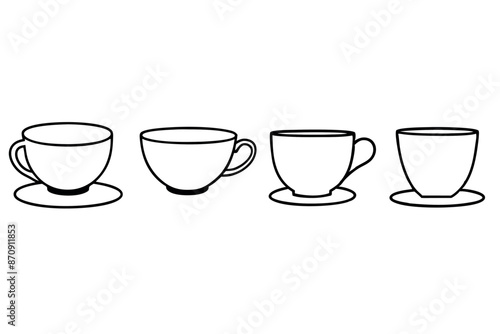 Cups of tea delicate line art vintage tea illustration