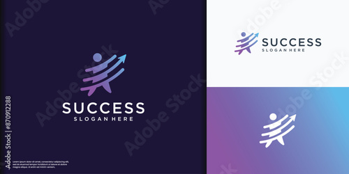 Success people logo template design. Arrow logo concept. Healthy life vector illustration.