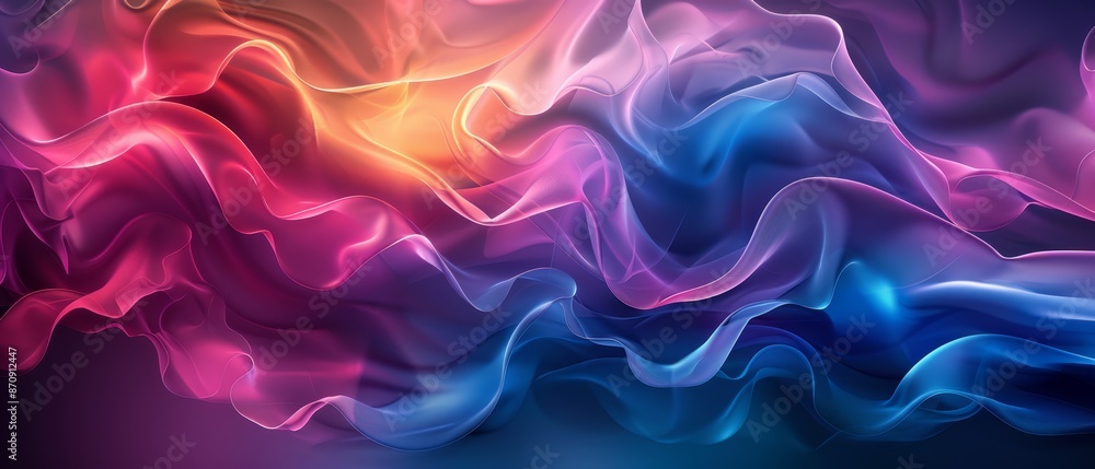 A multicolored wave of smoke billows in the wind, as depicted in this graphic art piece A multicolored wave of smoke billows in the wind, as depicted in this graphic art piece