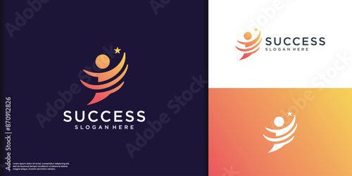 creative success people logo with right arrow concept design, reaching star dream.