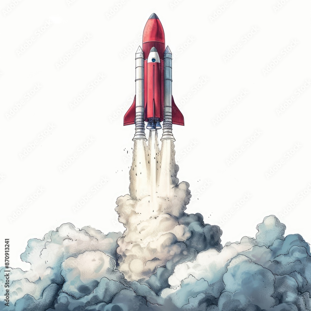 Fototapeta premium Ambitious Beginnings Rocket Launch Illustration for New Business Endeavors