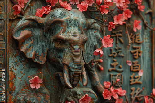 a 3d bas-relief elephant. Generative AI © Anthony Paz