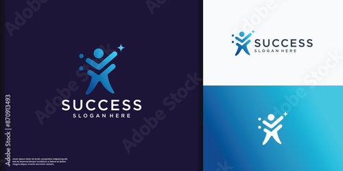 Creative business success People Logo design, human leadership icon symbol,reaching star logo element
