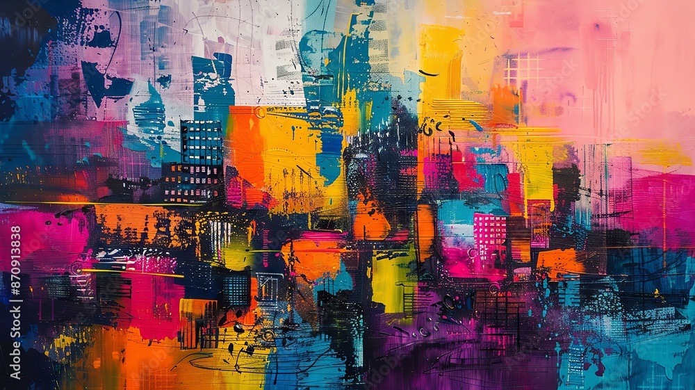 Fototapeta premium Vibrant Abstract Cityscape with Neon Colors