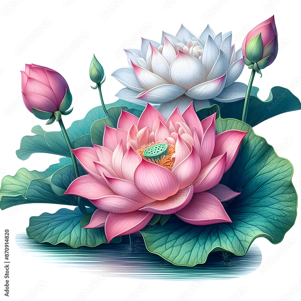 Vcolor Lotus Lotus png lotus flower png watercolor lotus png single lotus with leaf ...