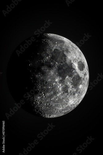  A black-and-white image of the moon against the night sky, captured from a distant perspective