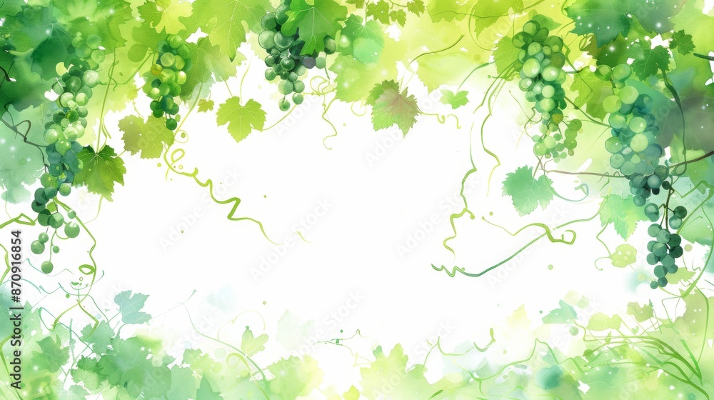 Pastel grapevine frame with green grapes and leaves ideal for elegant text placement Pastel grapevine frame with green grapes and leaves ideal for elegant text placement