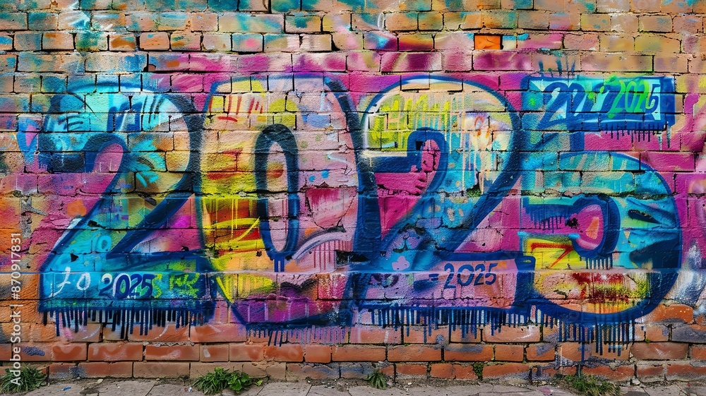 Fototapeta premium Vibrant Street Art: 2023 Graffiti on Urban Brick Wall