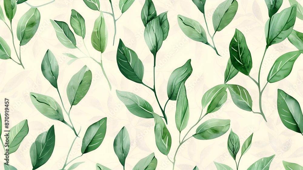 Fototapeta premium Watercolor Green Leaves Pattern.