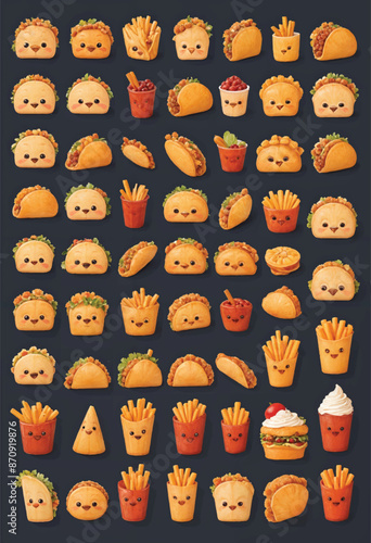 a collection of traditional hispanic food including a face with a smile and other expressions on it