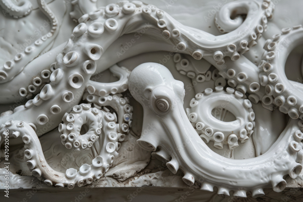 porcelain bas-relief depicting majestic tentacles. Generative AI porcelain bas-relief depicting majestic tentacles. Generative AI