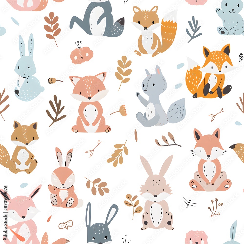 Obraz premium Cute Woodland Animals Seamless Pattern