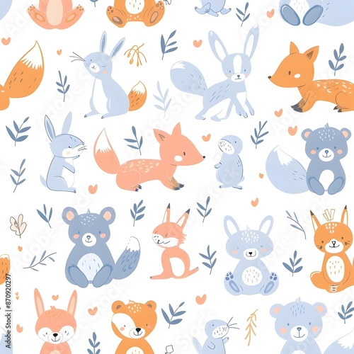 Cute Cartoon Animals Seamless Pattern