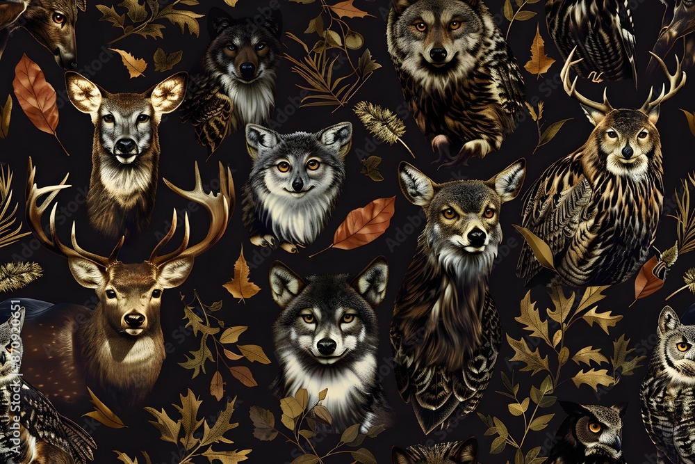 A Tapestry of Woodland Creatures in Golden Hues A Tapestry of Woodland Creatures in Golden Hues